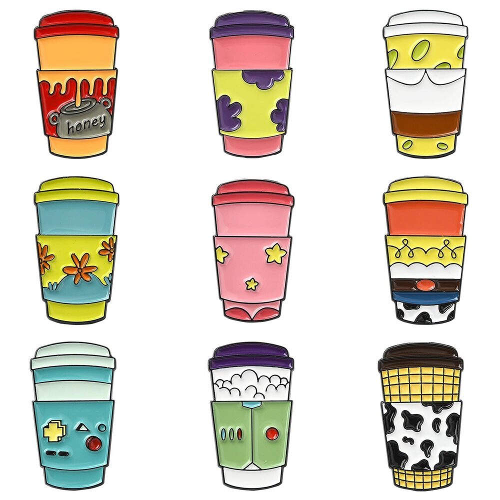 8003 9 pcs 9 Colors Lovely Milk Tea Enamel Alloy Brooches Creative Drink